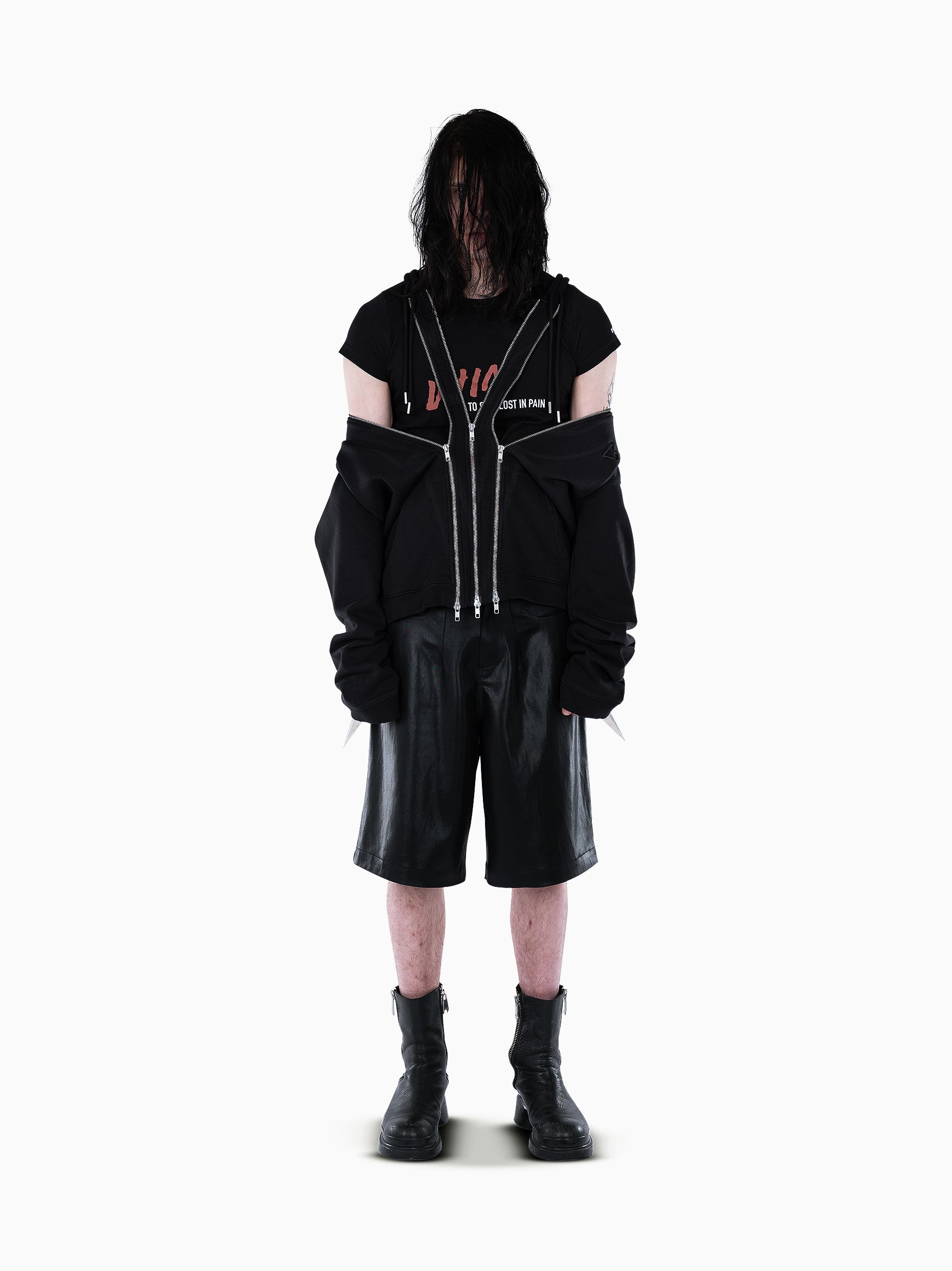 Vain three zip hoodie black