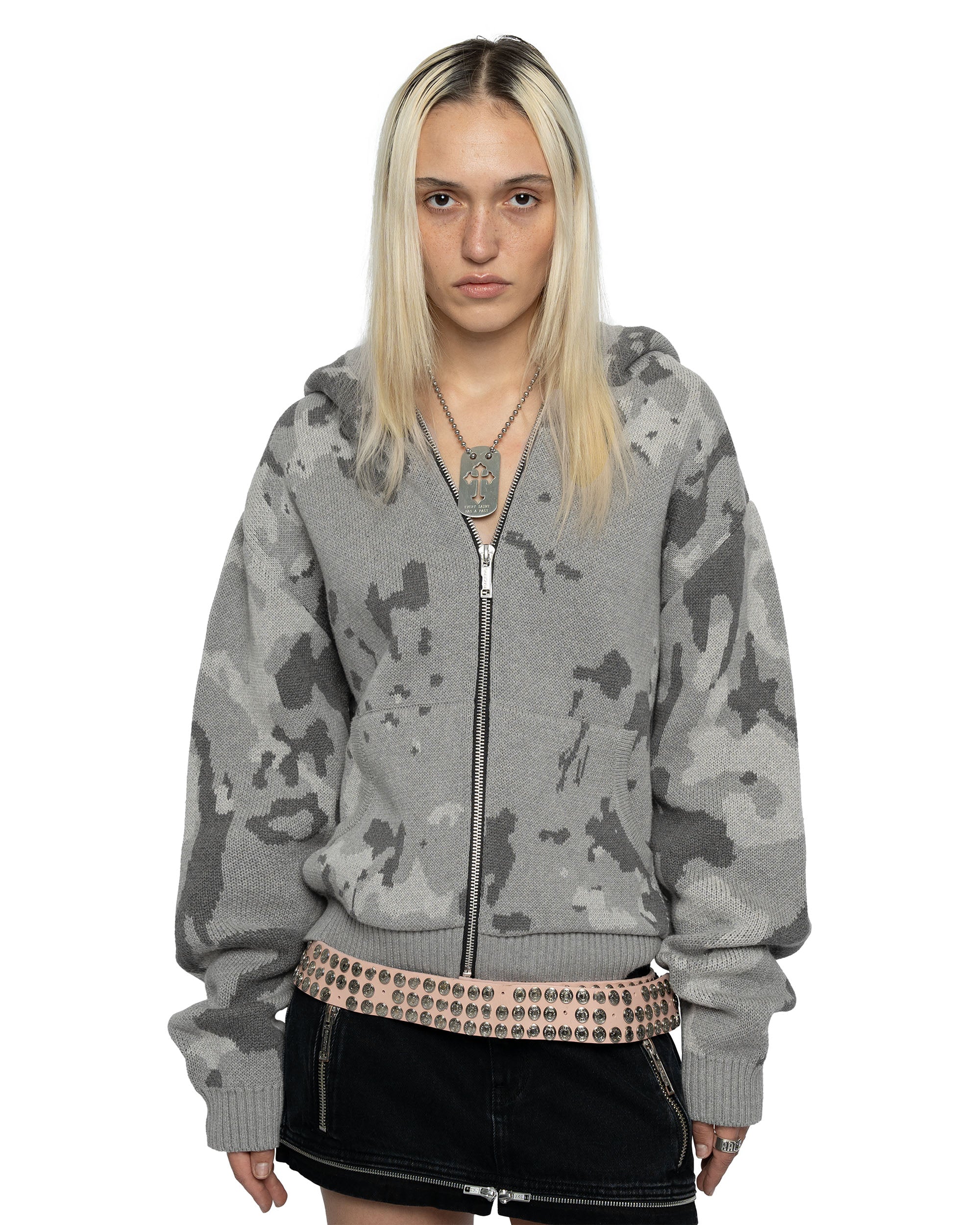 Grey camo knit hoodie