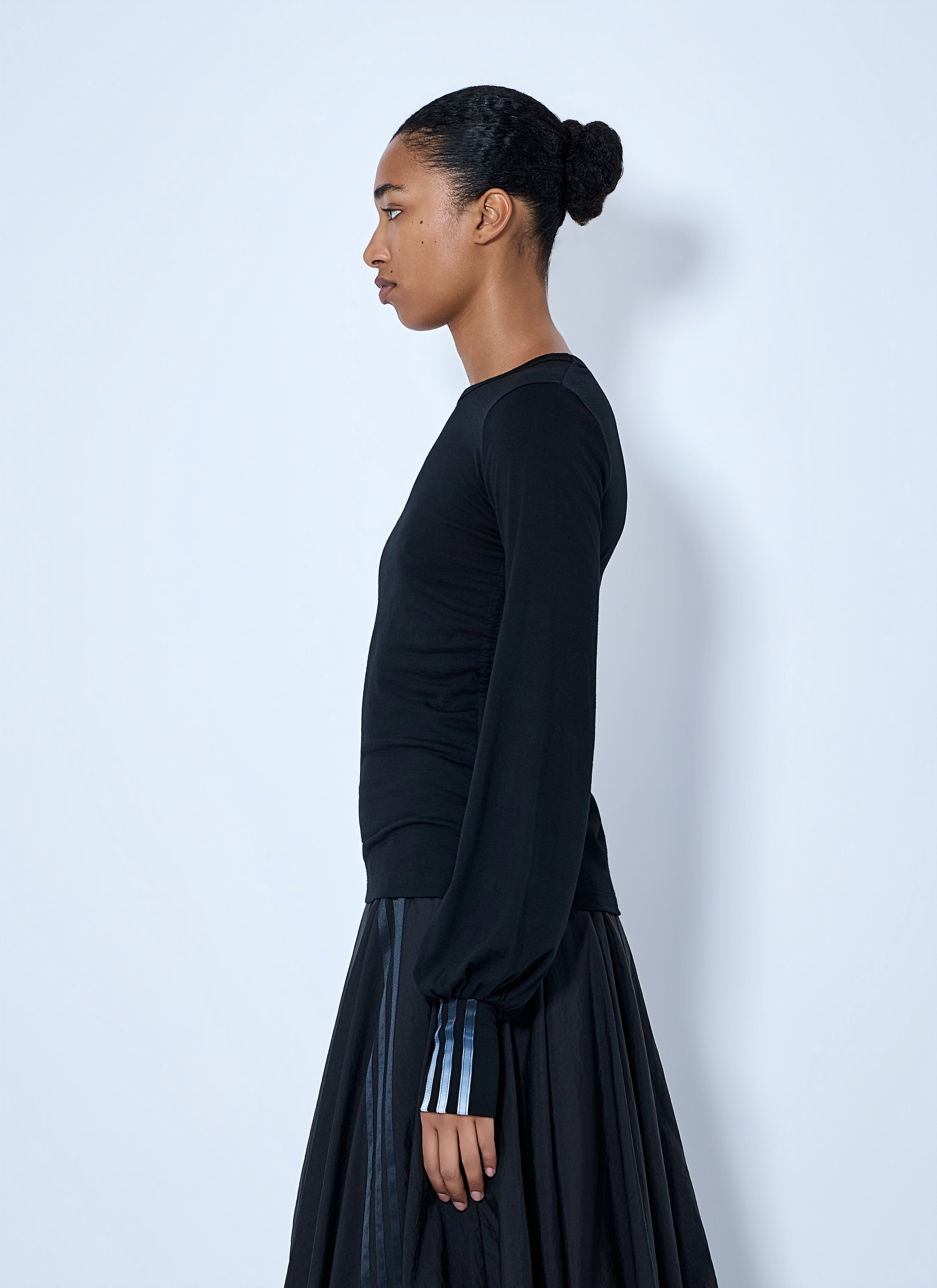Wool cinched drape longsleeve t-shirt