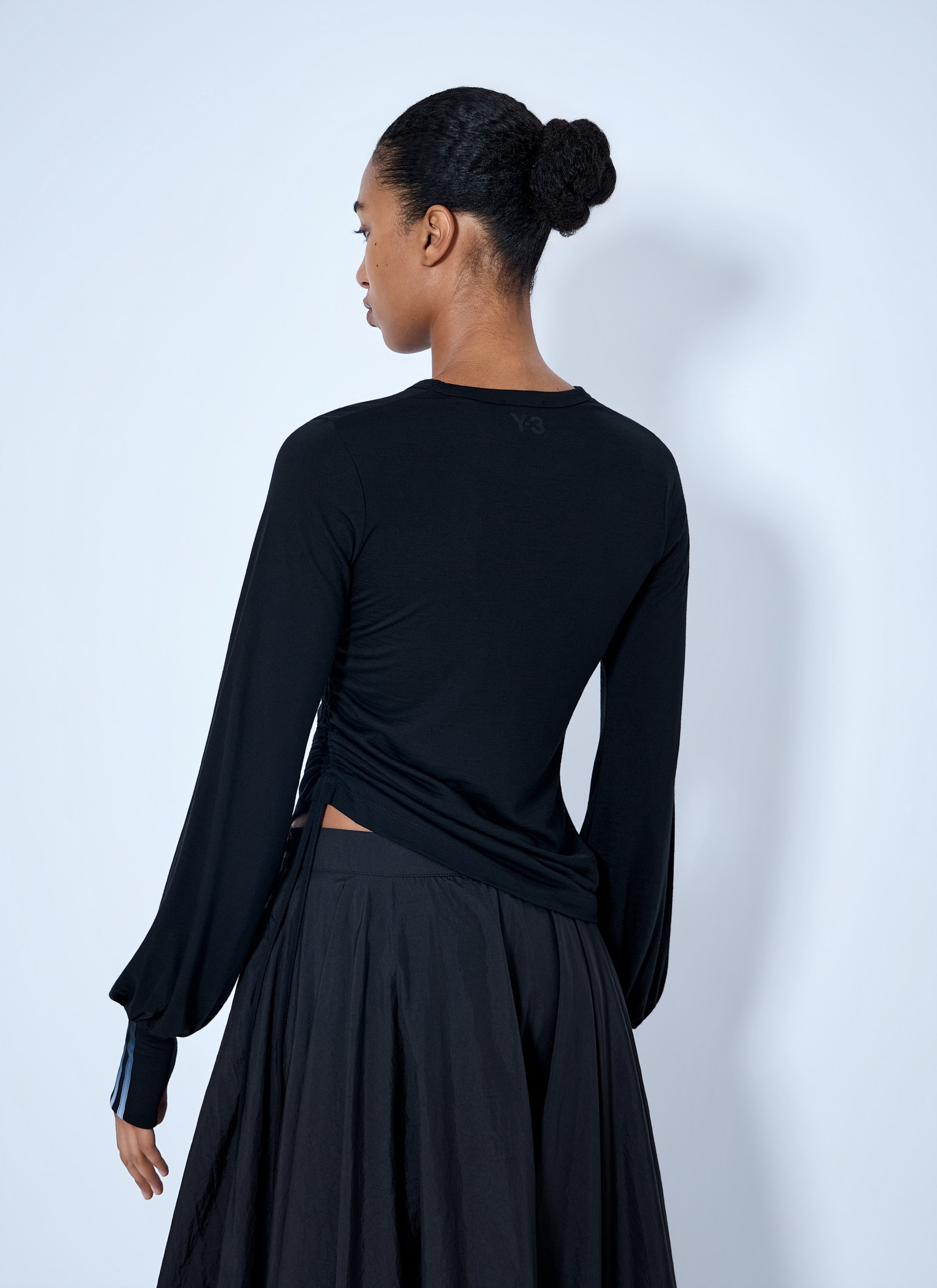 Wool cinched drape longsleeve t-shirt