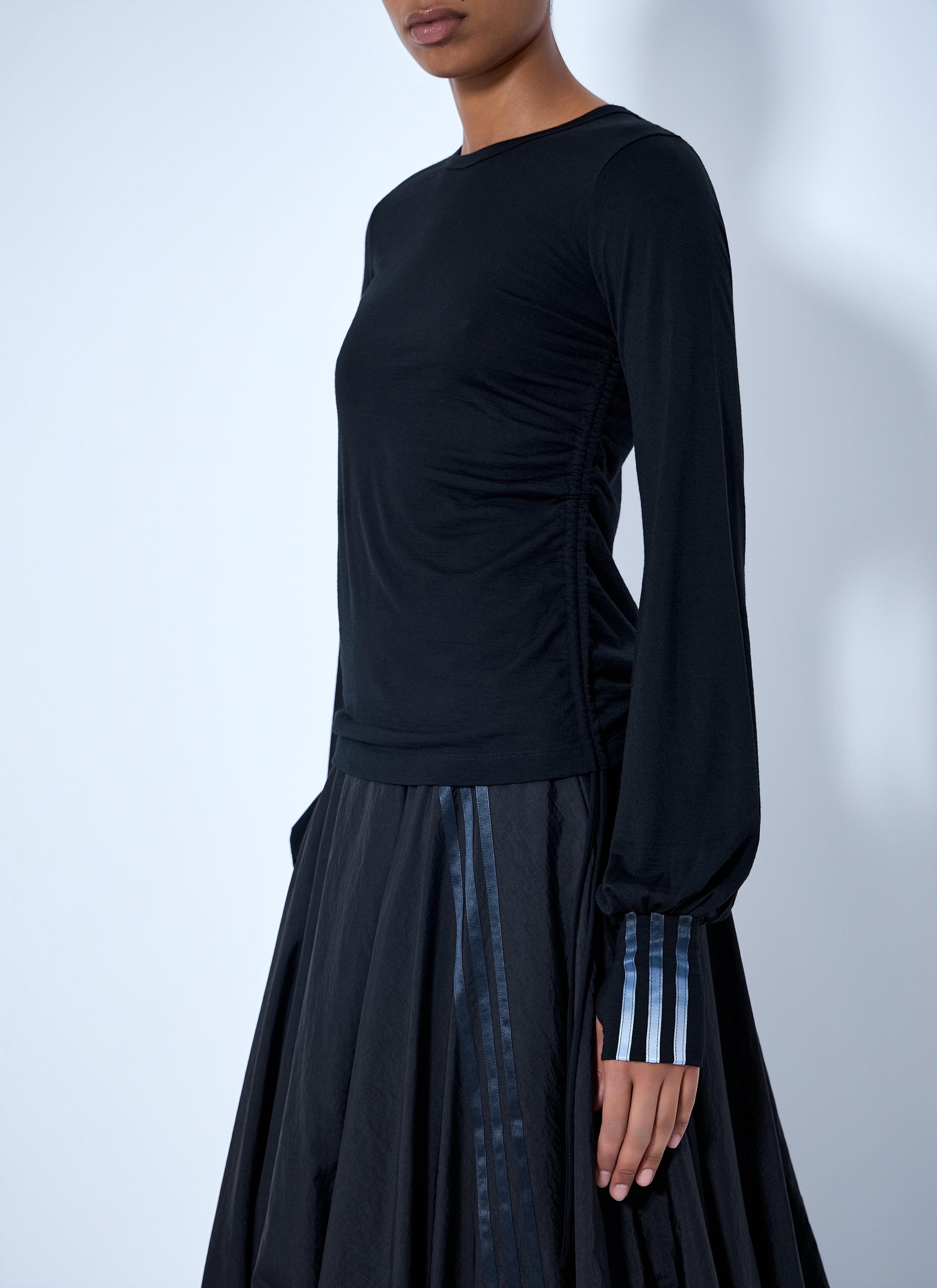 Wool cinched drape longsleeve t-shirt